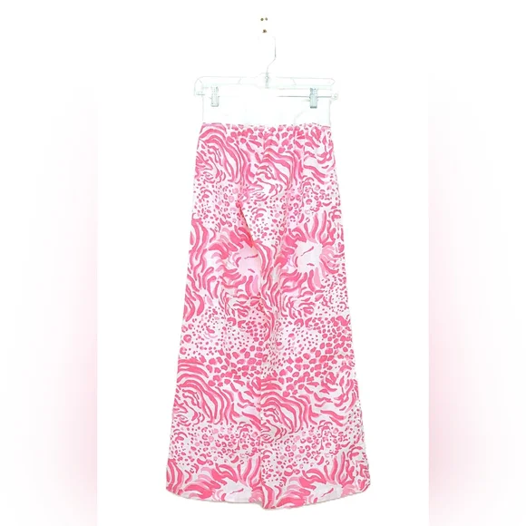 Lilly Pulitzer Beach Pant Get Spotted Wide Leg Linen Animal Print Pink Size XXS - Picture 6 of 9
